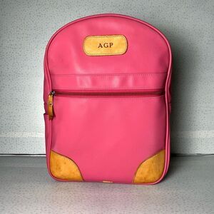 Jon Hart Pink Coated Canvas Genuine Leather Backpack Monogram Initials